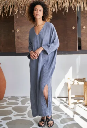 Petrol Cotton Gauze Arc Seam Caftan