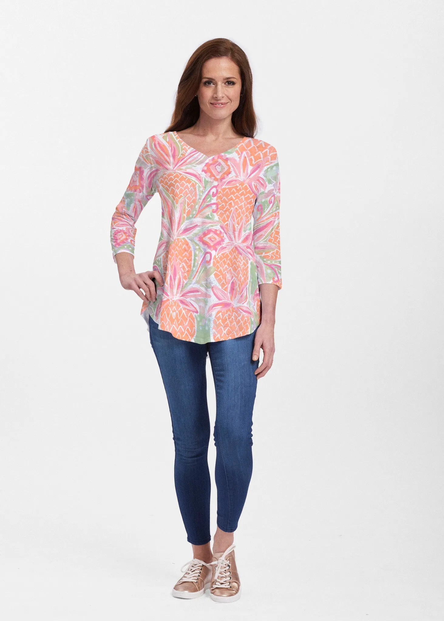 Pineapple Coral (17115) ~ Signature V-neck Flowy Tunic