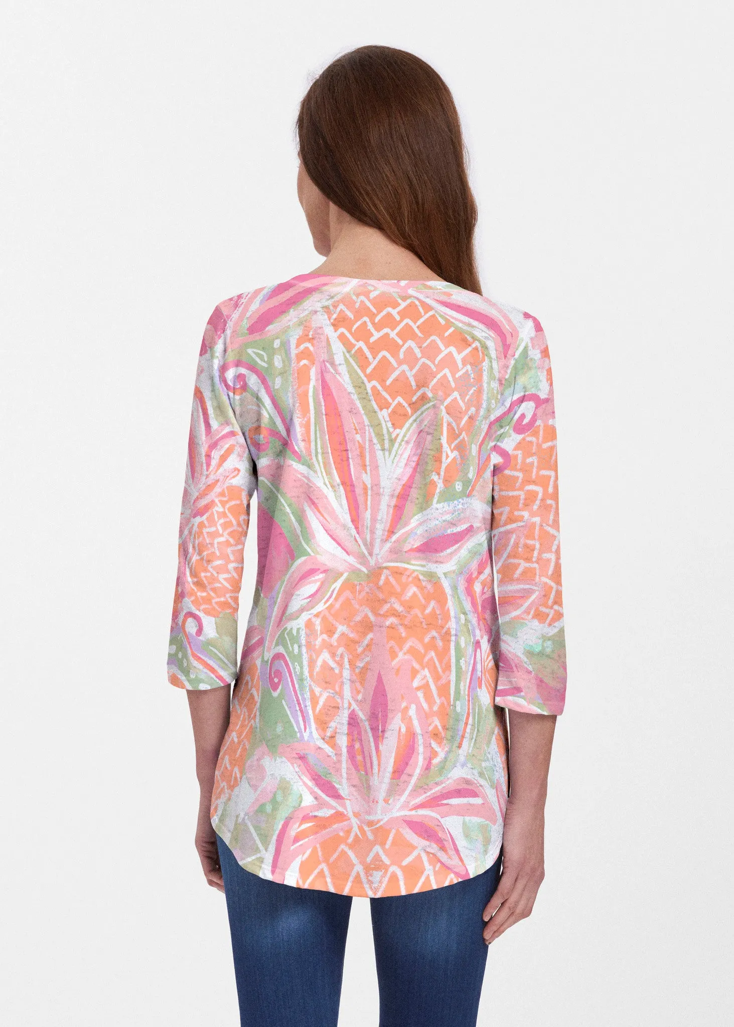 Pineapple Coral (17115) ~ Signature V-neck Flowy Tunic