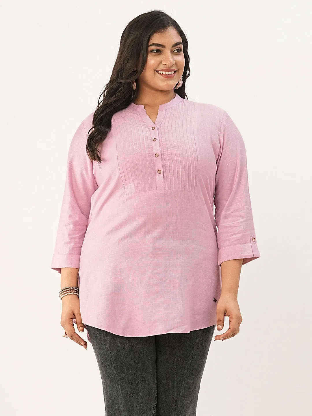 Pink Comfort Fit Rayon Tunics for Women Online India Hip Length Straight - Zola