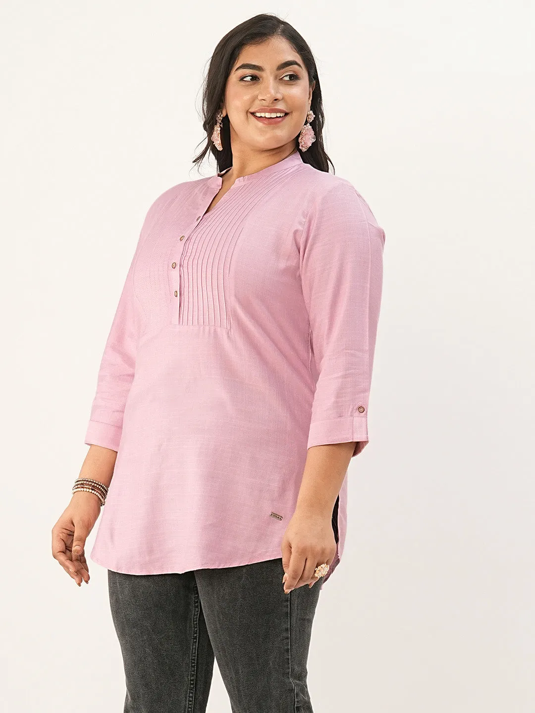 Pink Comfort Fit Rayon Tunics for Women Online India Hip Length Straight - Zola