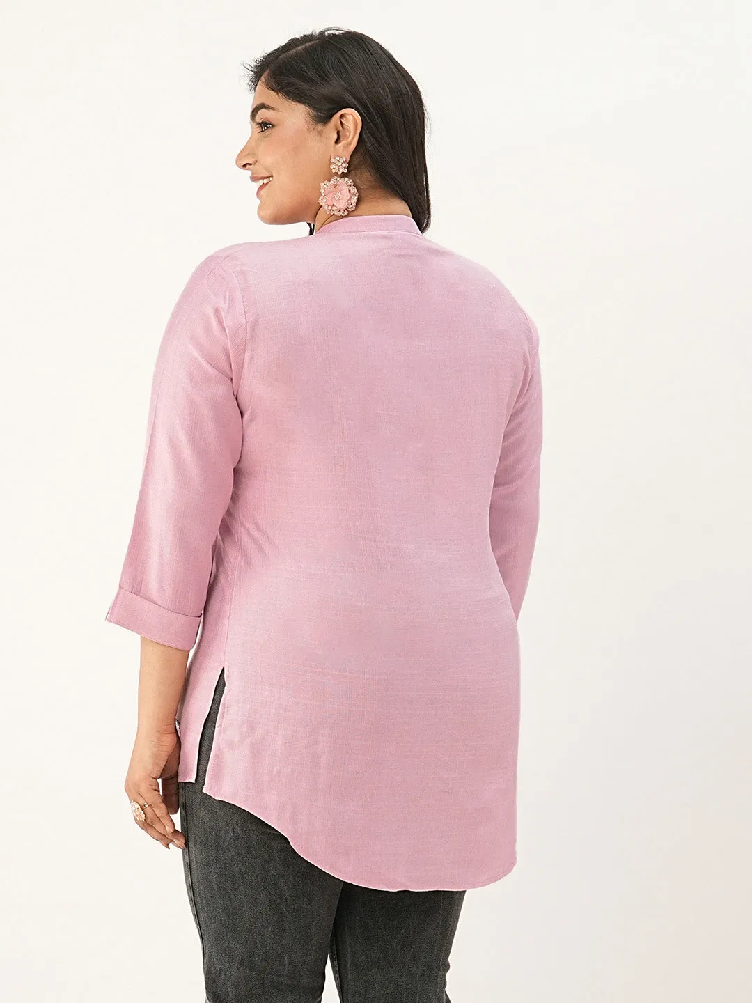 Pink Comfort Fit Rayon Tunics for Women Online India Hip Length Straight - Zola