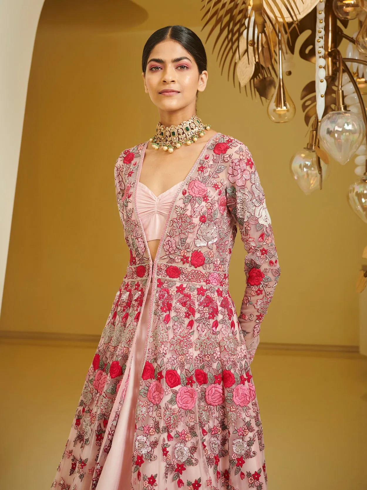 Pink Embroidered Lehenga Jacket Set