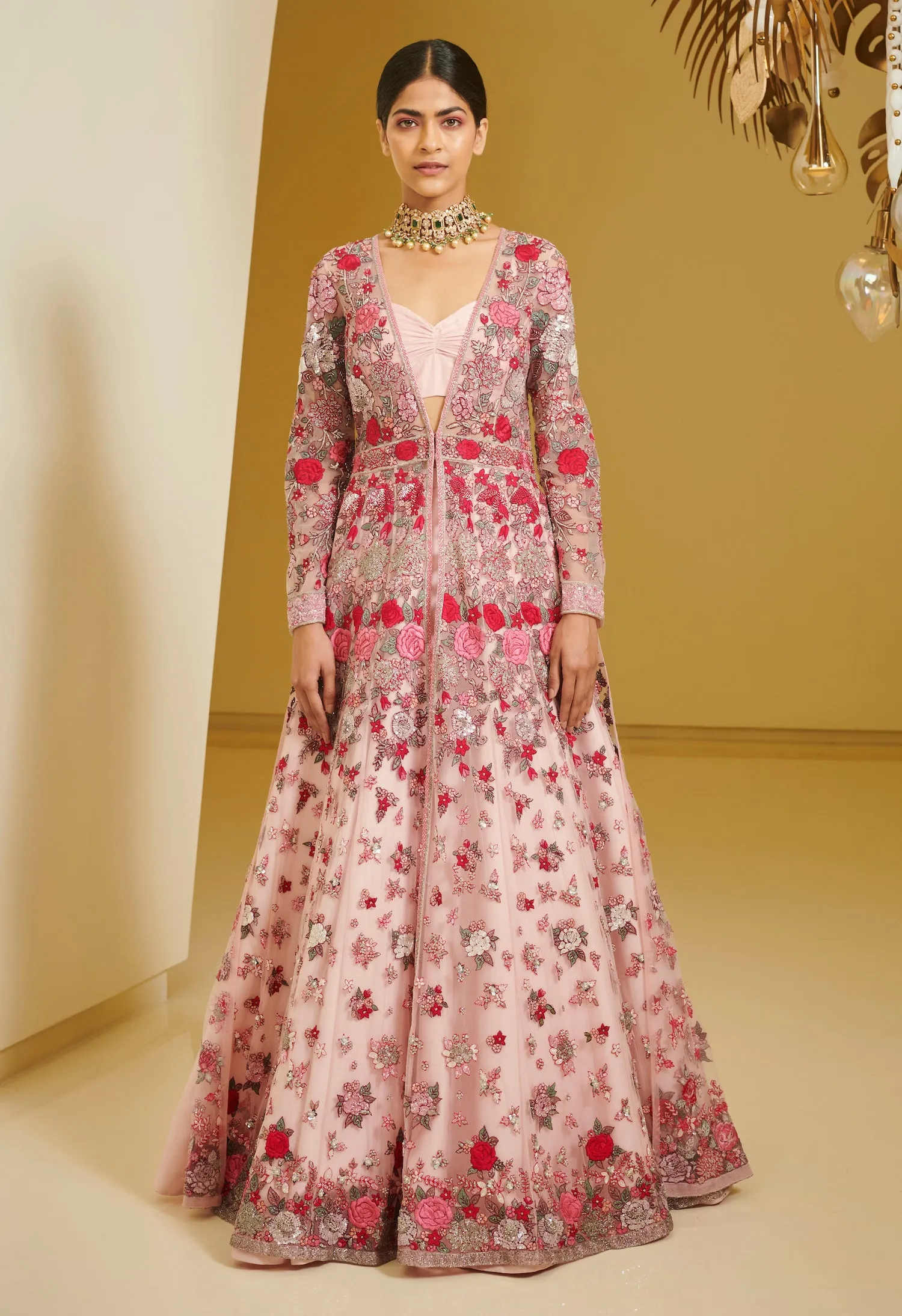 Pink Embroidered Lehenga Jacket Set