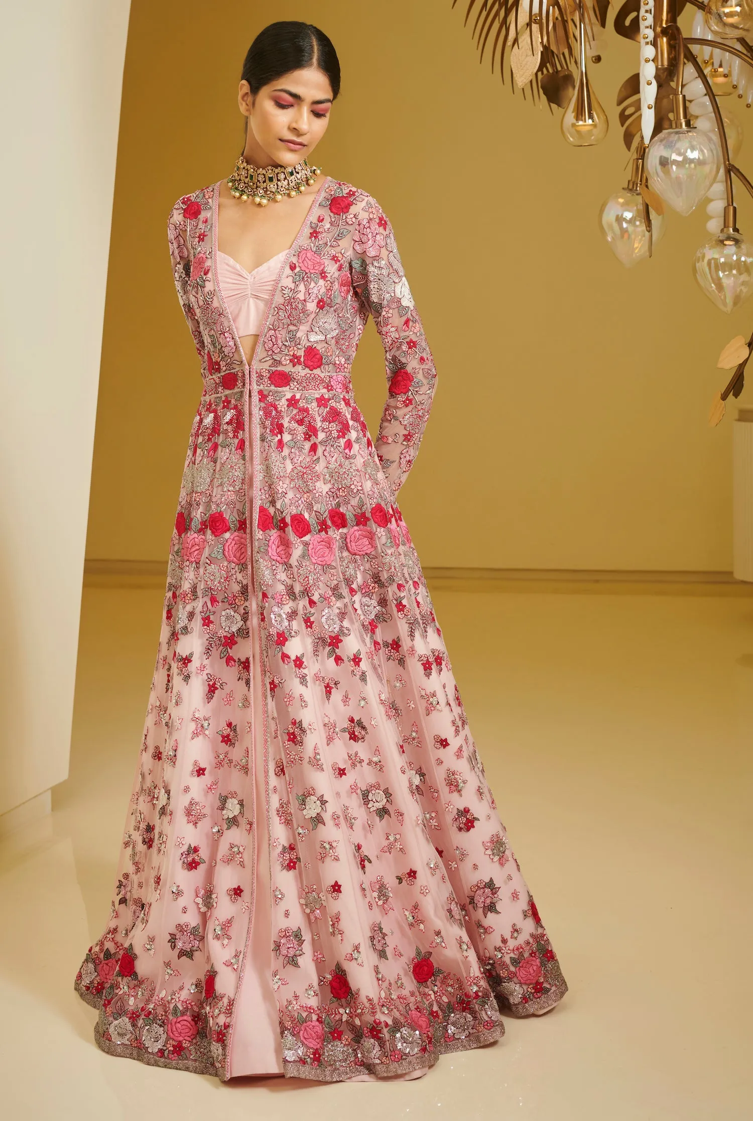 Pink Embroidered Lehenga Jacket Set