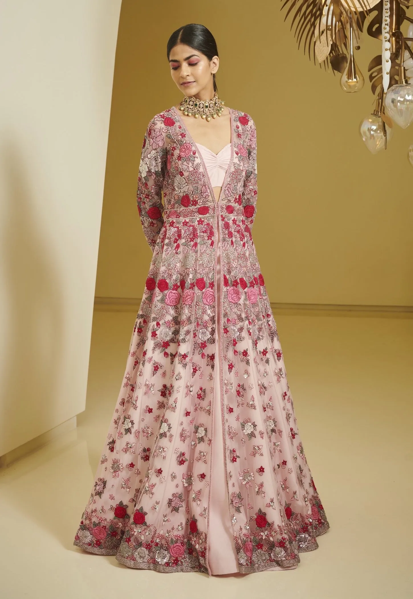 Pink Embroidered Lehenga Jacket Set