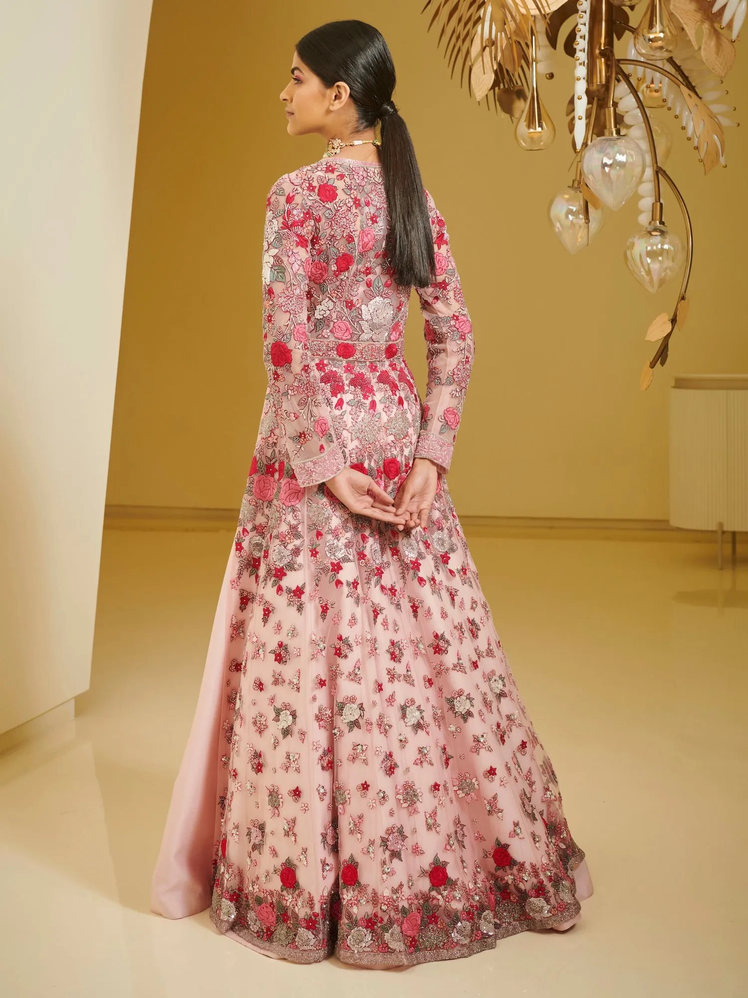 Pink Embroidered Lehenga Jacket Set