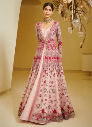 Pink Embroidered Lehenga Jacket Set