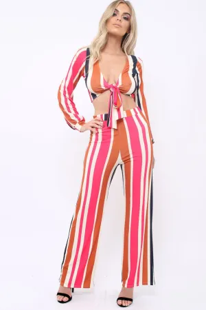 Pink Multi Stripe Wide Leg Trousers - Mitzy
