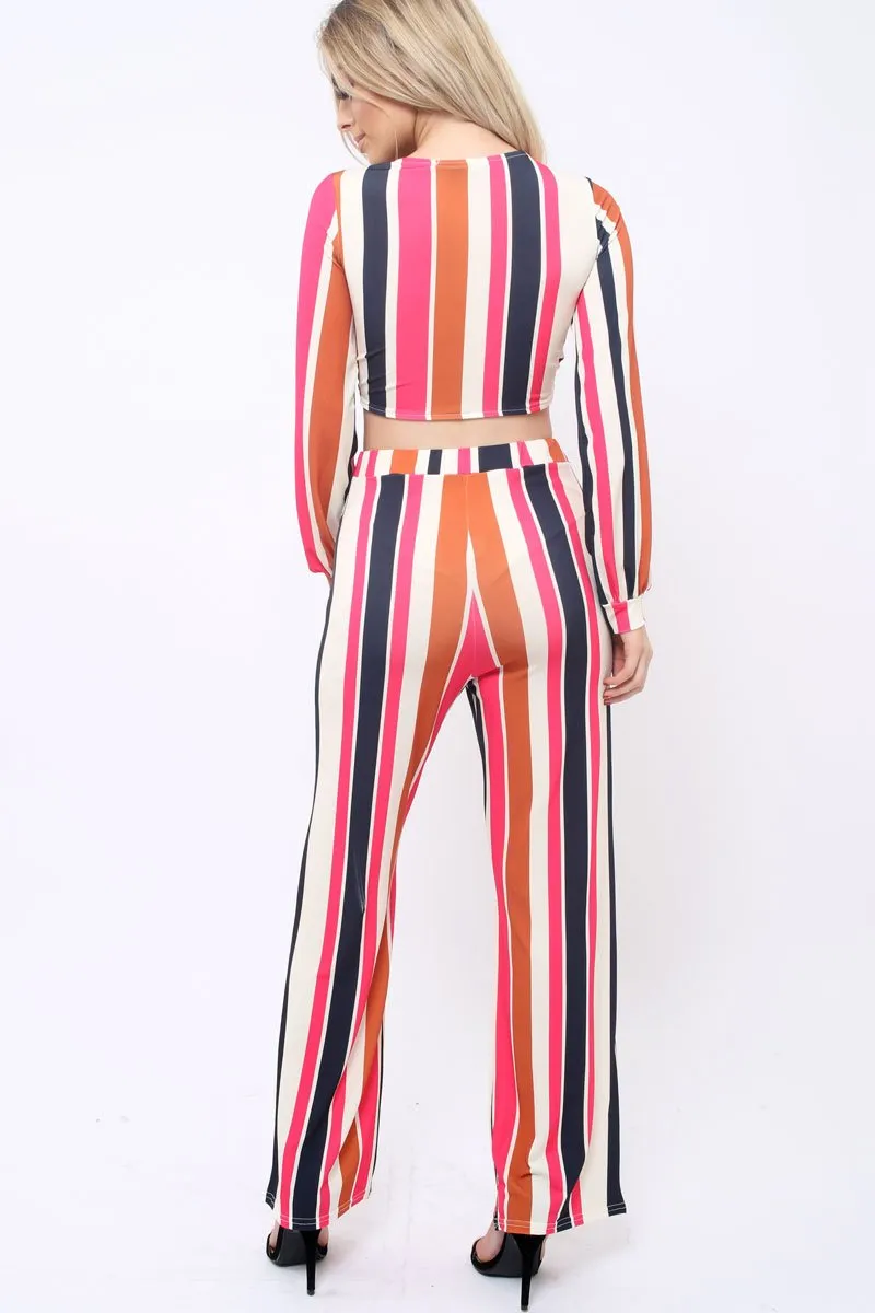 Pink Multi Stripe Wide Leg Trousers - Mitzy