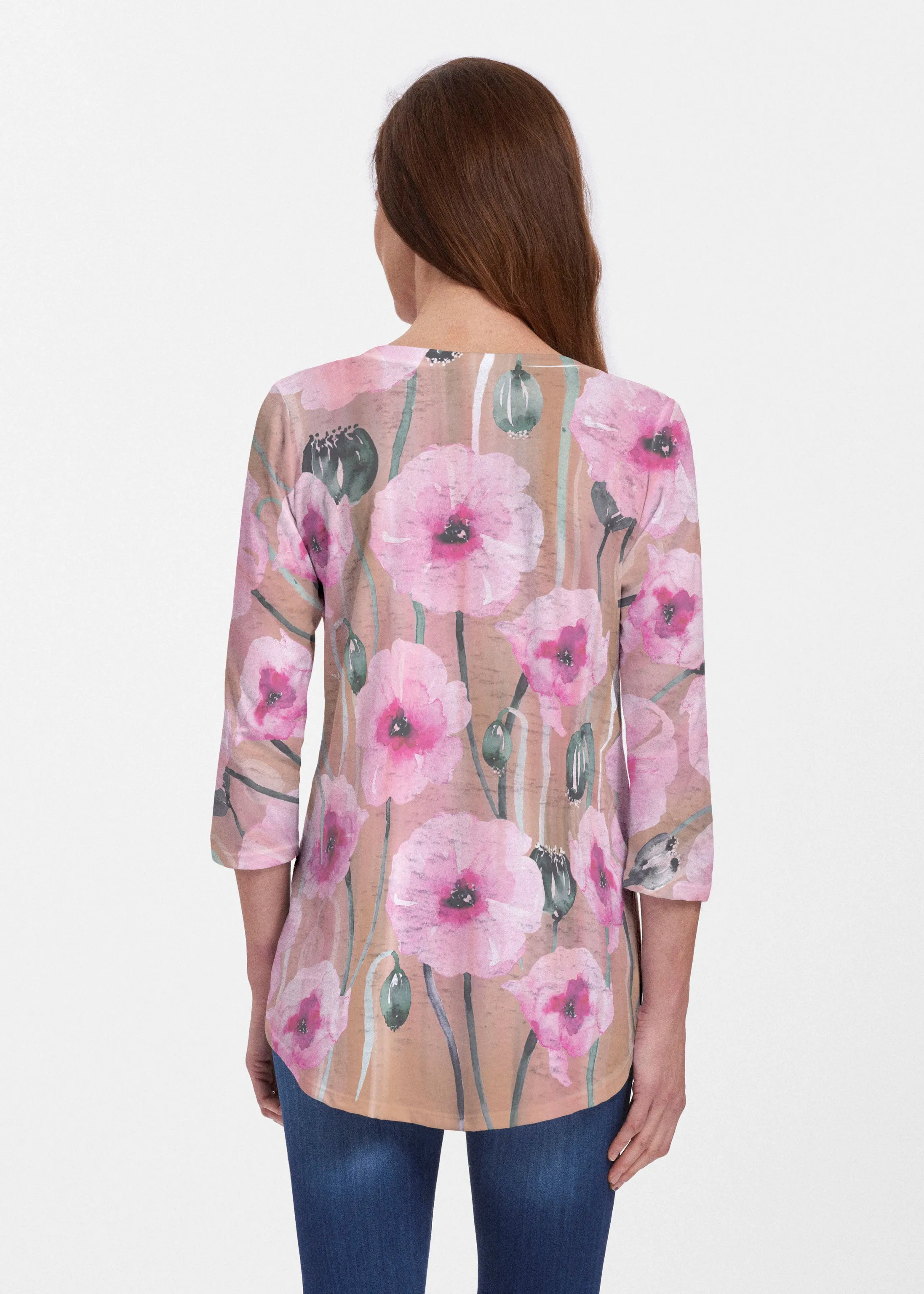 Pink Poppies (16157) ~ Signature V-neck Flowy Tunic