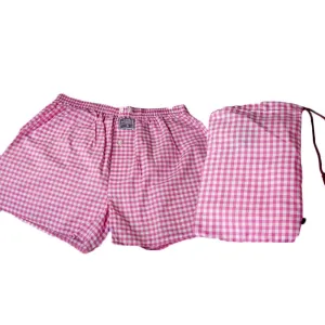 Pink White Check Mens Boxer Briefs - Cotton Underwear Trunk for Men