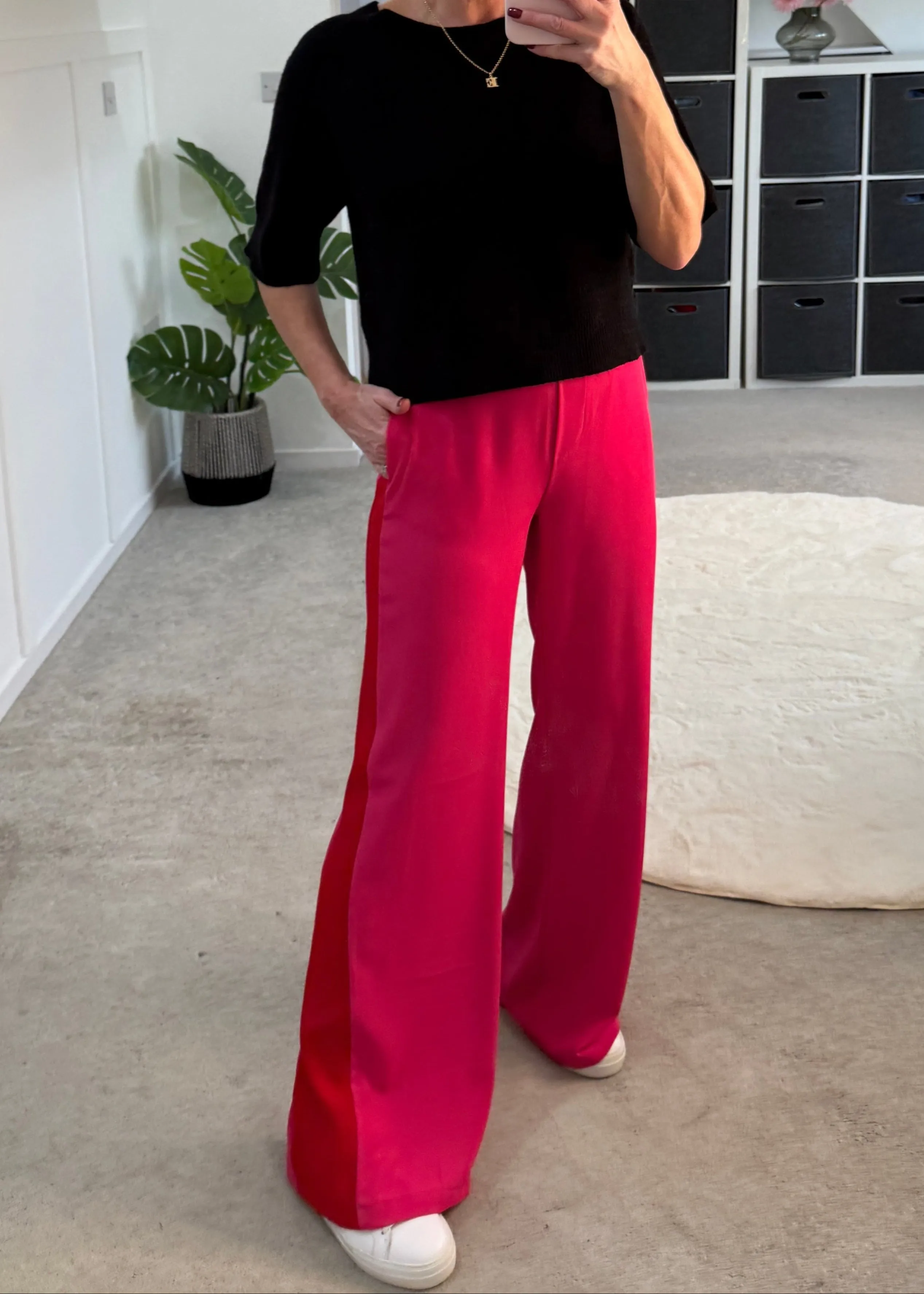 Pink/Red Stripe Wide Leg Trousers