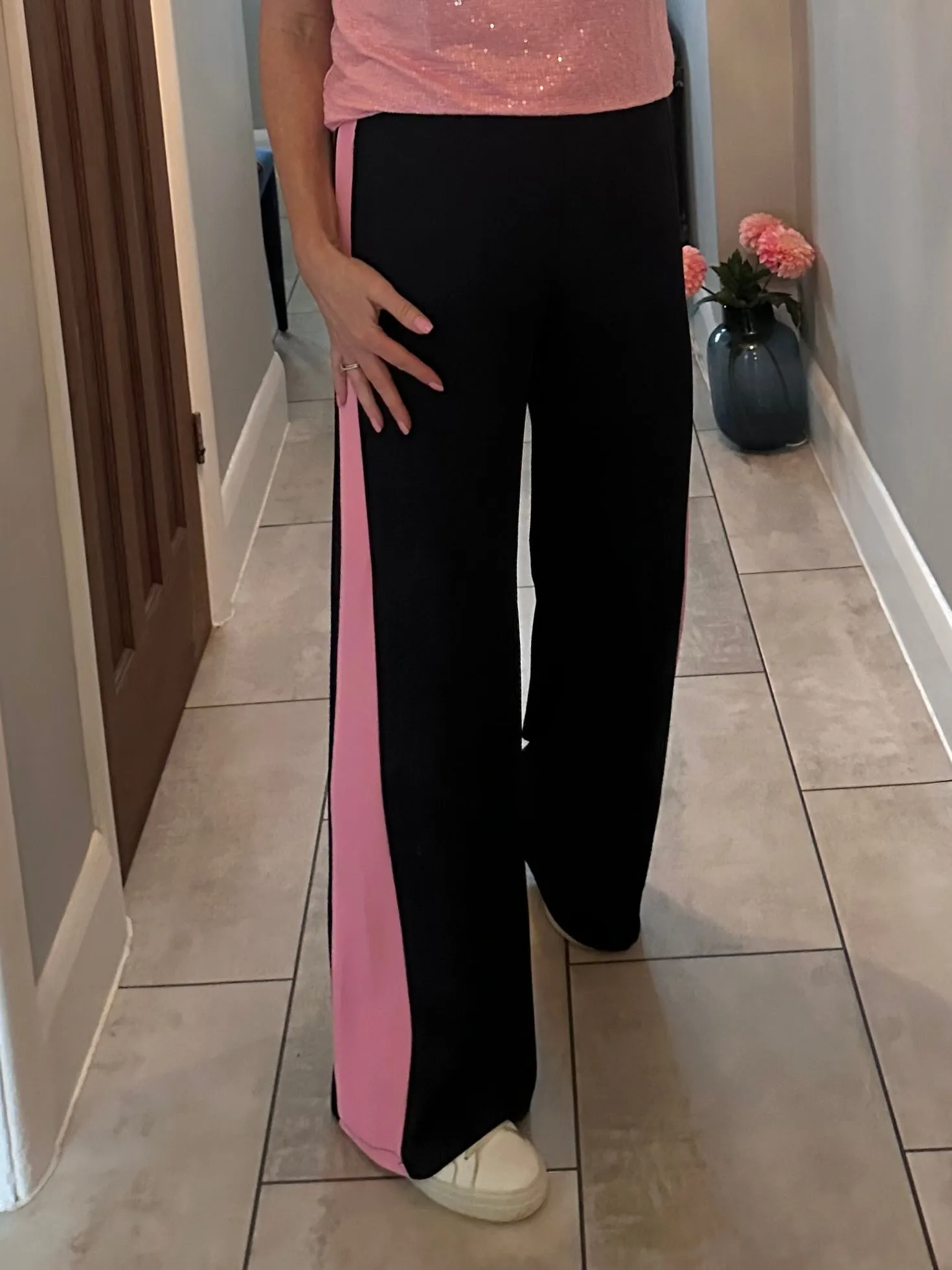 Pink/Red Stripe Wide Leg Trousers