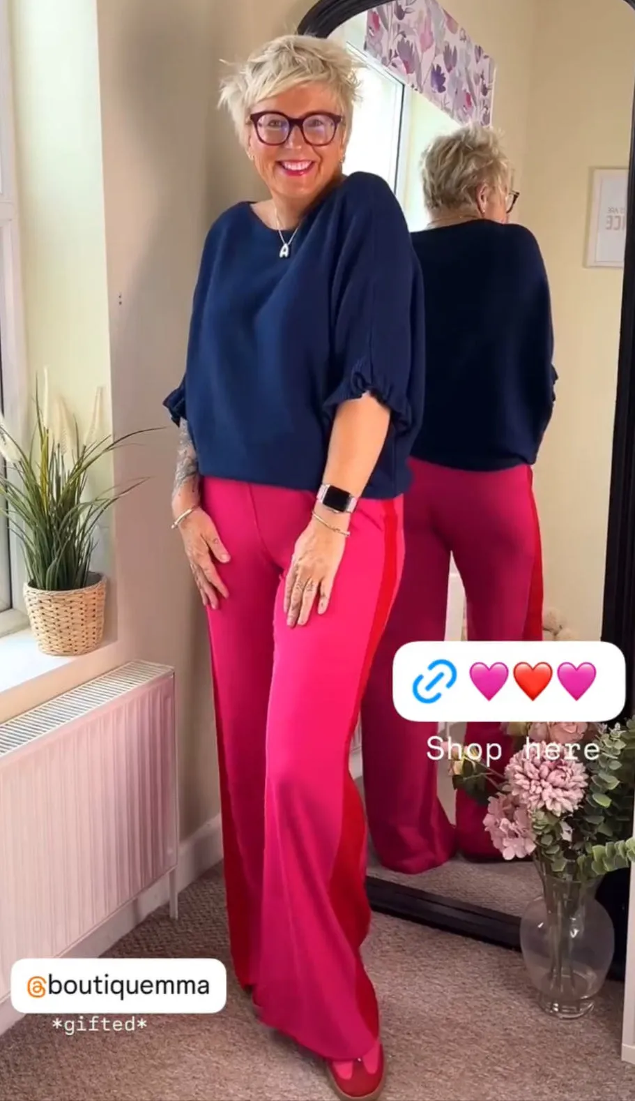 Pink/Red Stripe Wide Leg Trousers