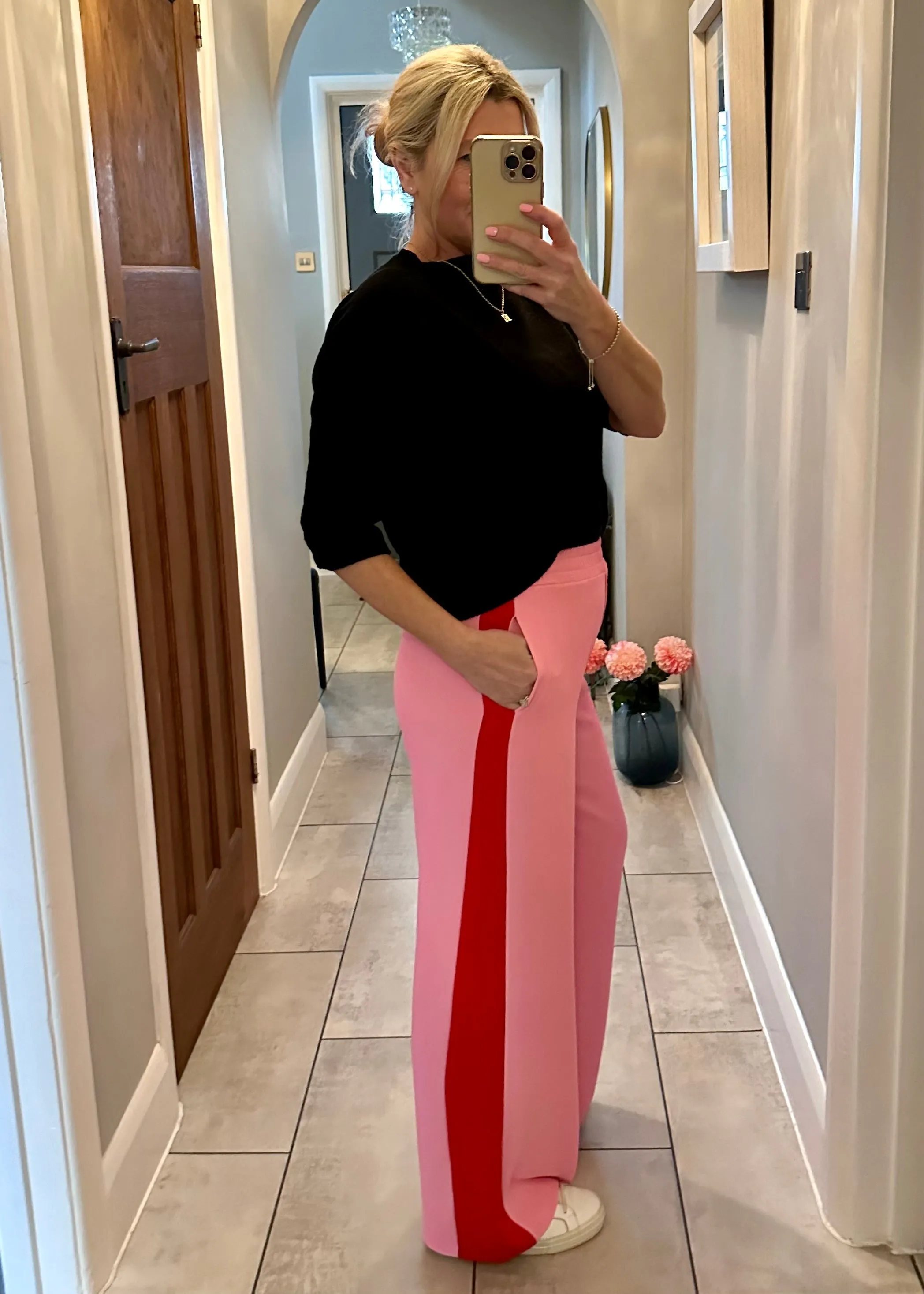 Pink/Red Stripe Wide Leg Trousers
