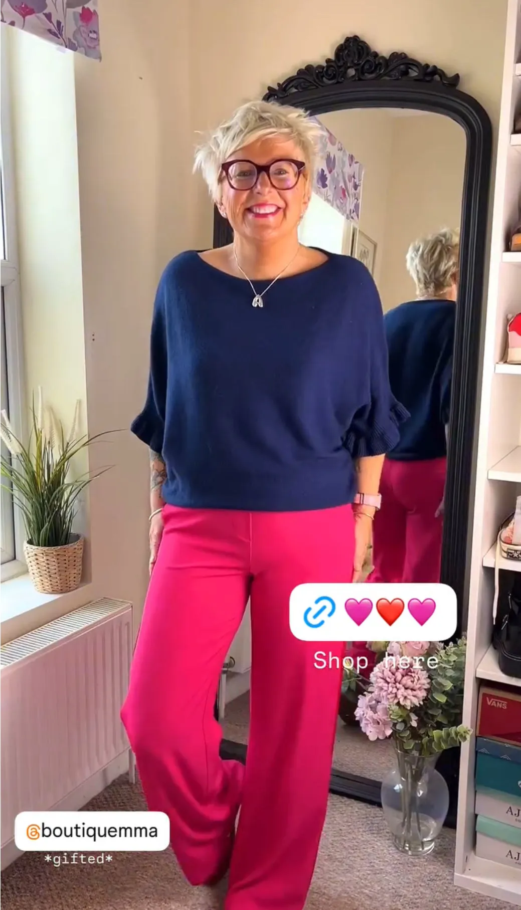 Pink/Red Stripe Wide Leg Trousers