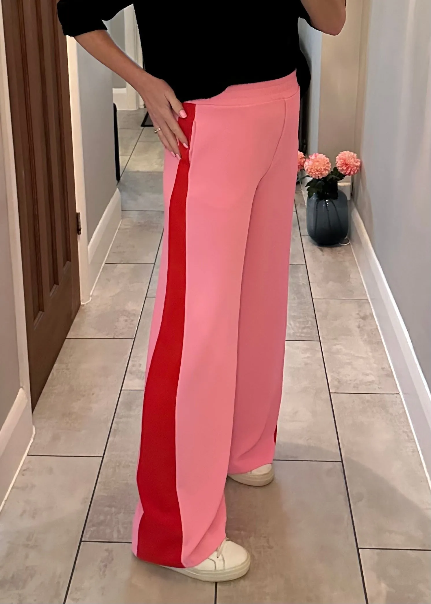 Pink/Red Stripe Wide Leg Trousers