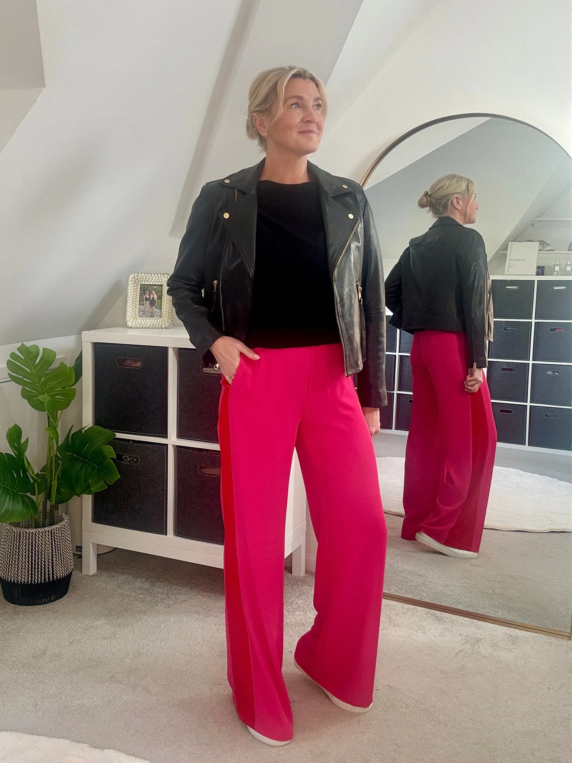 Pink/Red Stripe Wide Leg Trousers