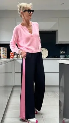 Pink/Red Stripe Wide Leg Trousers
