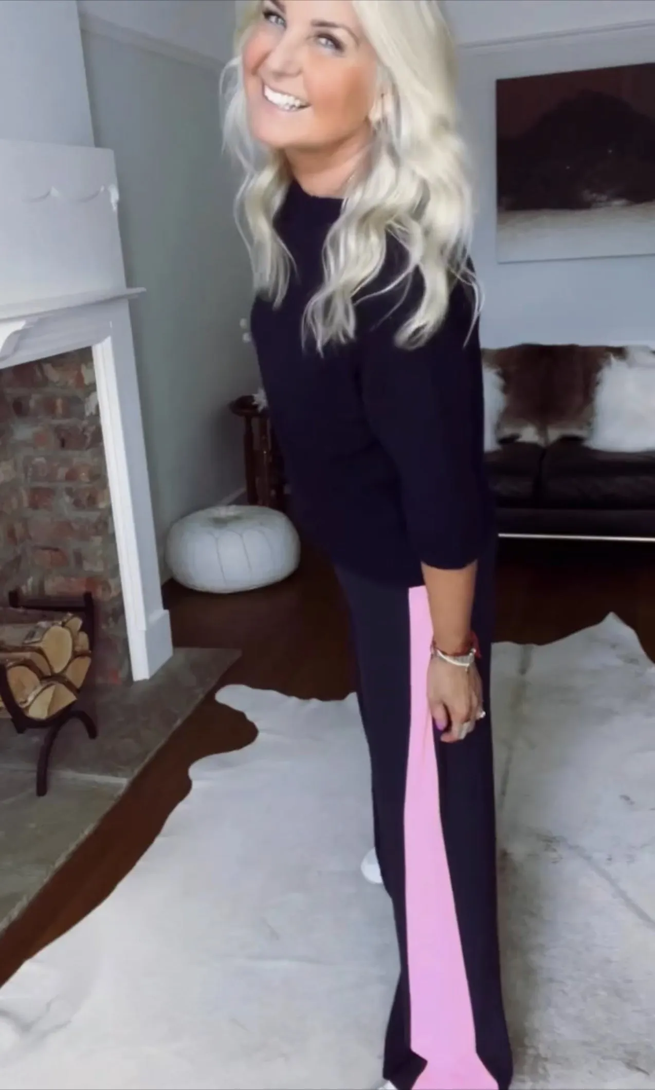 Pink/Red Stripe Wide Leg Trousers