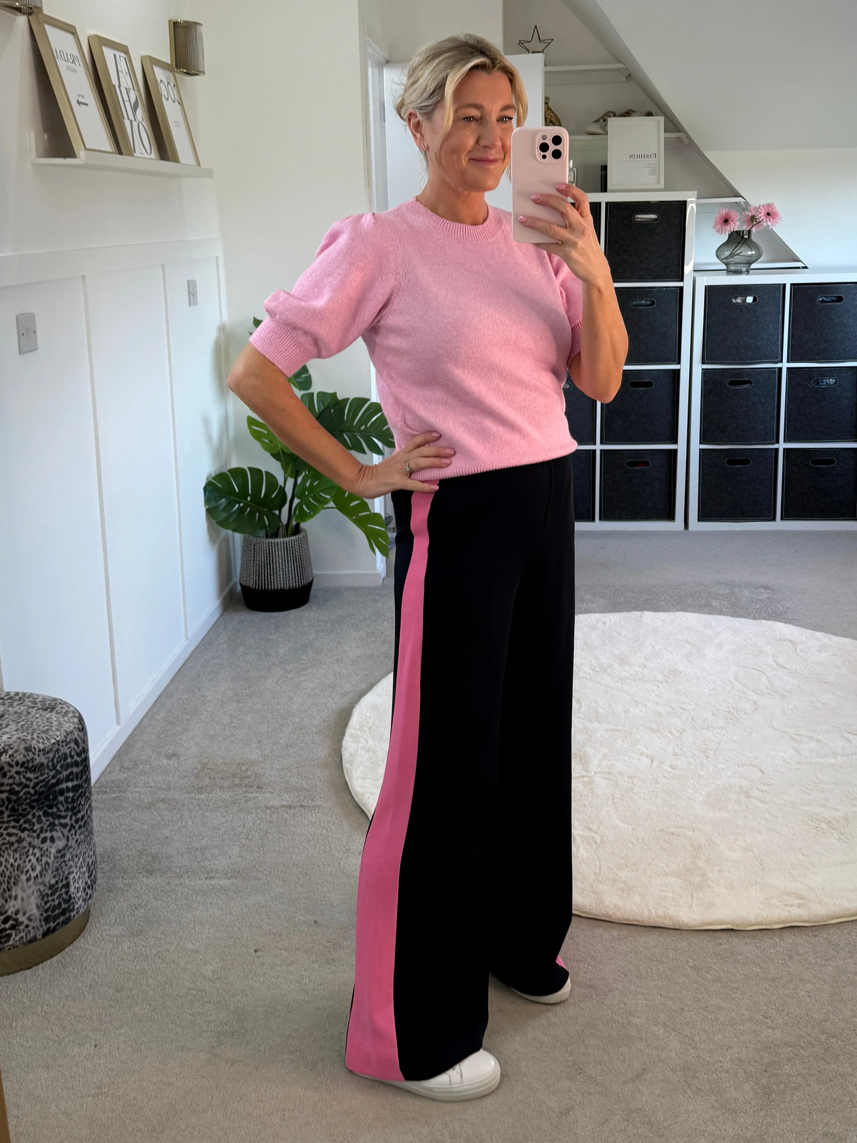 Pink/Red Stripe Wide Leg Trousers