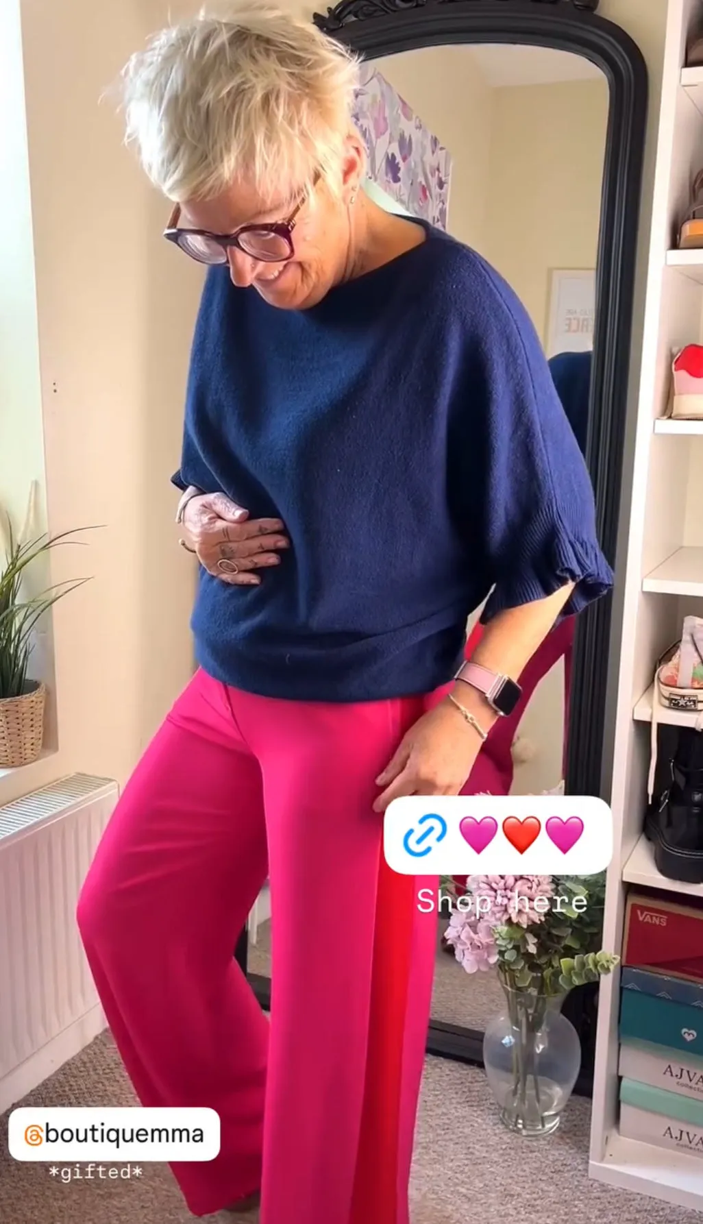 Pink/Red Stripe Wide Leg Trousers