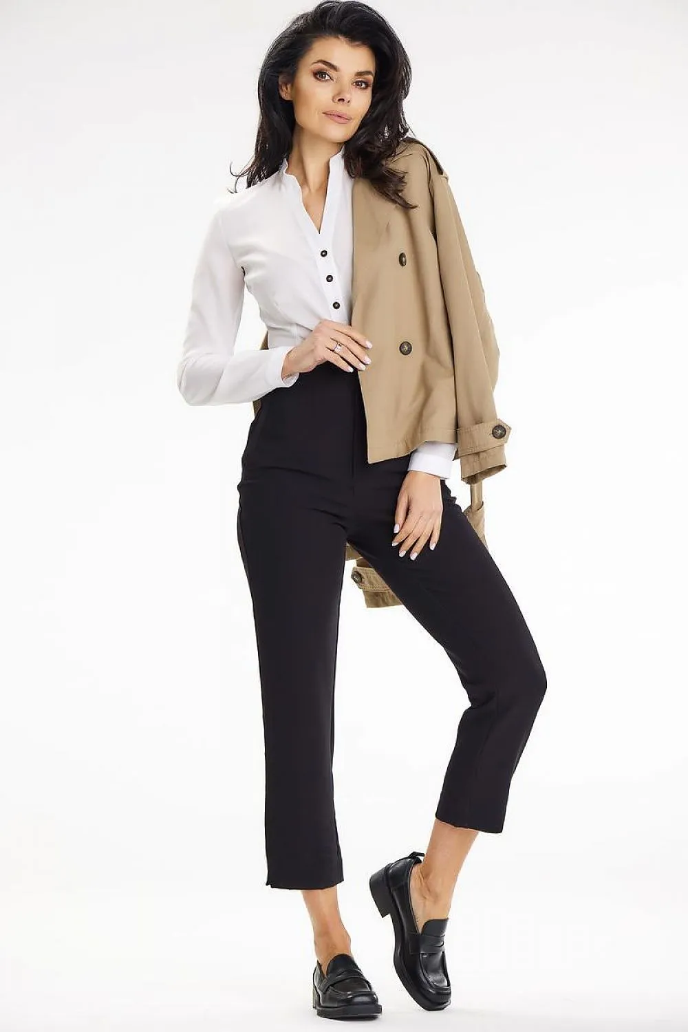 Pleated Heart Neck Fitted Blouse