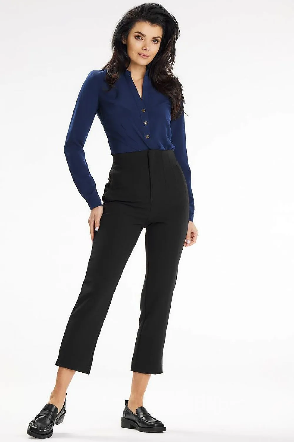 Pleated Heart Neck Fitted Blouse