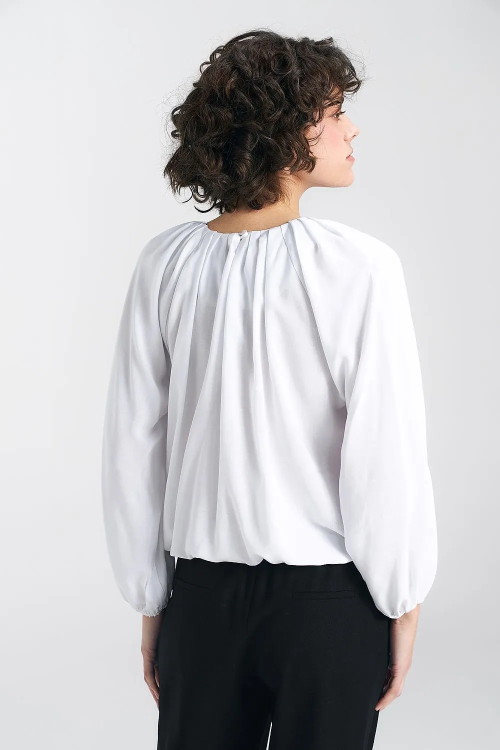 Pleated Neckline Loose Blouse