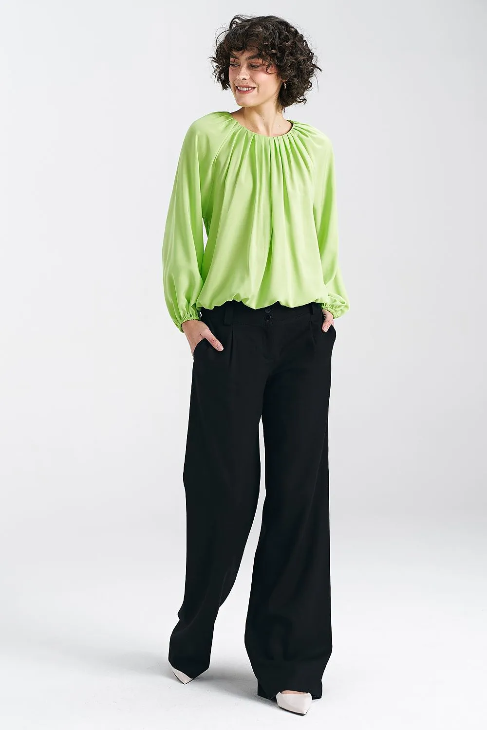 Pleated Neckline Loose Blouse