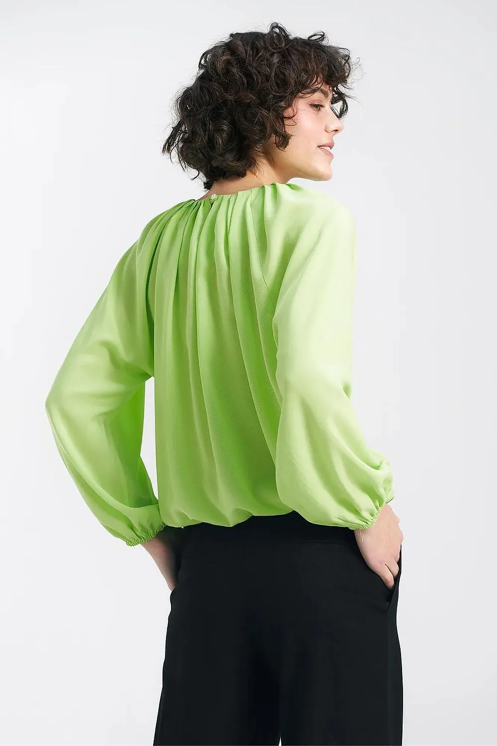 Pleated Neckline Loose Blouse