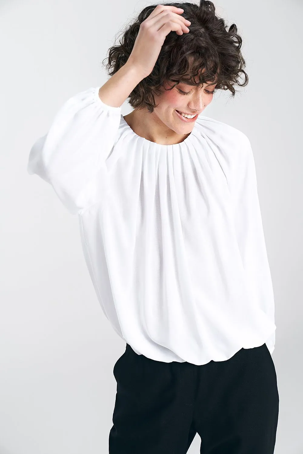 Pleated Neckline Loose Blouse