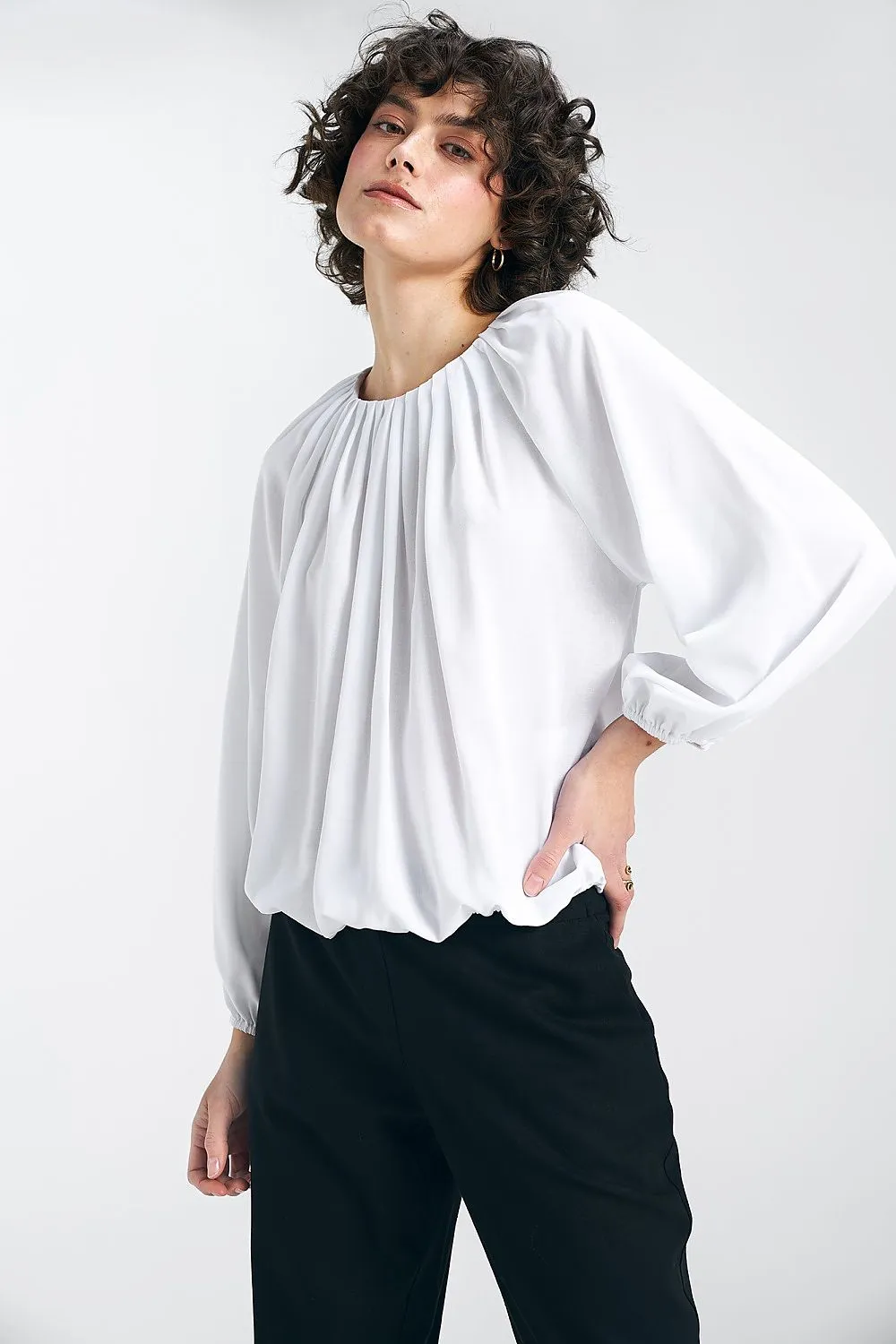 Pleated Neckline Loose Blouse