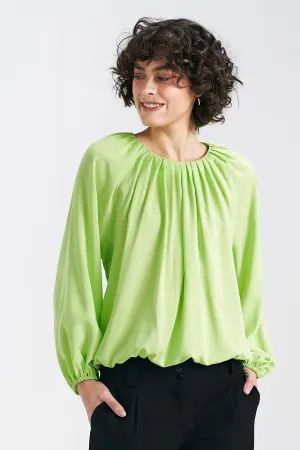 Pleated Neckline Loose Blouse