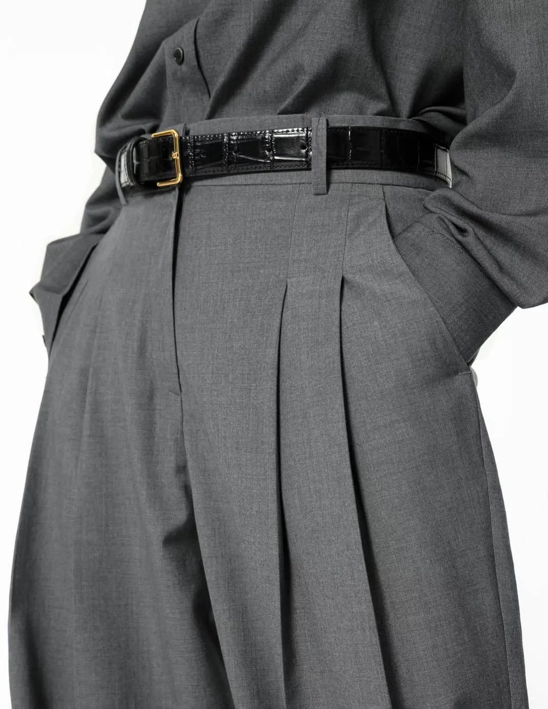 PLEATED WIDE LEG TROUSERS GRAPHITE