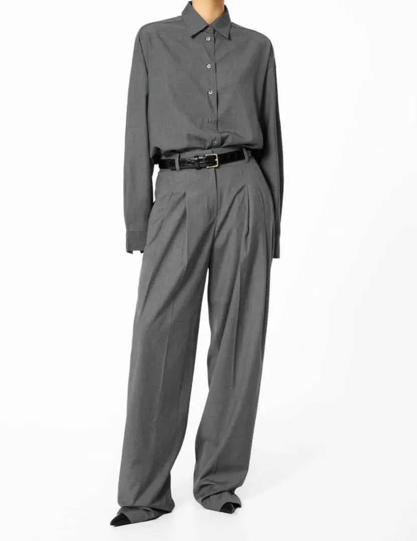 PLEATED WIDE LEG TROUSERS GRAPHITE