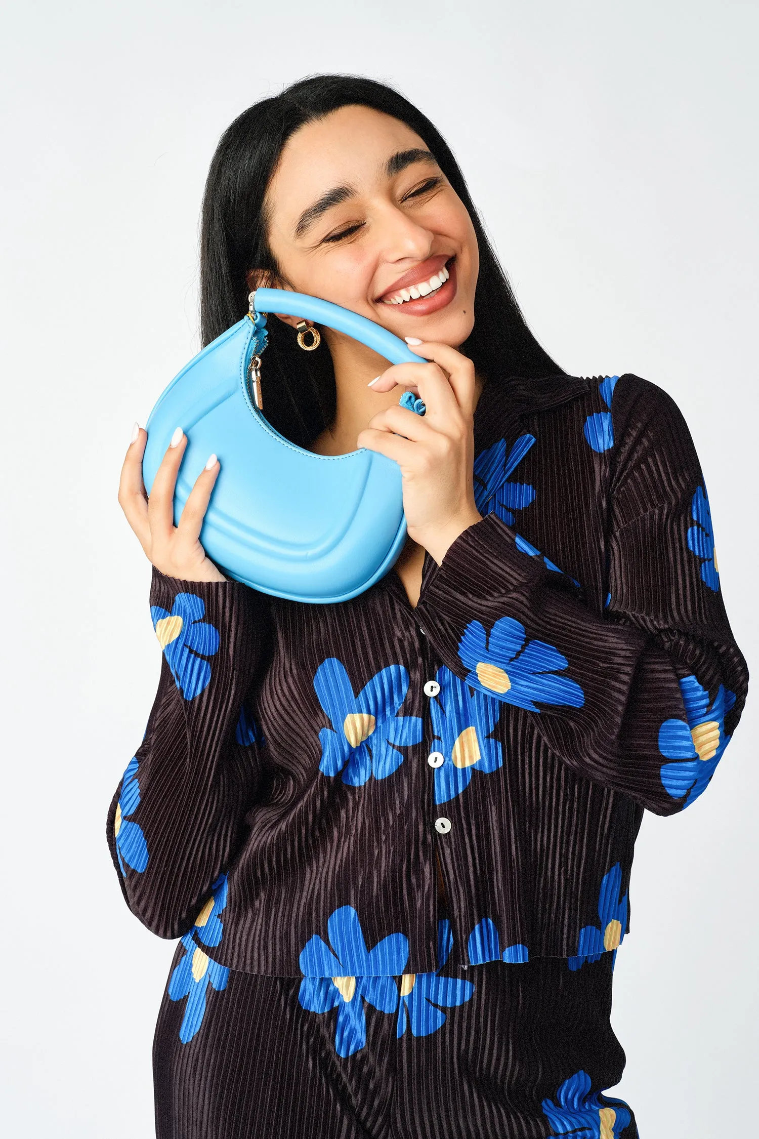 Plisse Solid Pleat Floral Print Open Collar Shirt