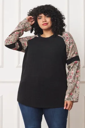 Plus Floral Color Block Sleeve Tunic