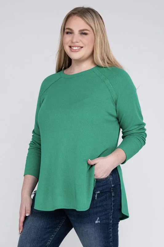 Plus Size Melange Baby Waffle Long Sleeve Top