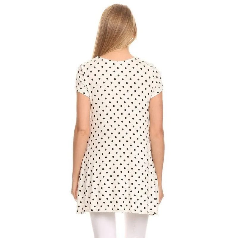 Polka dot print short sleeve relaxed fit tunic