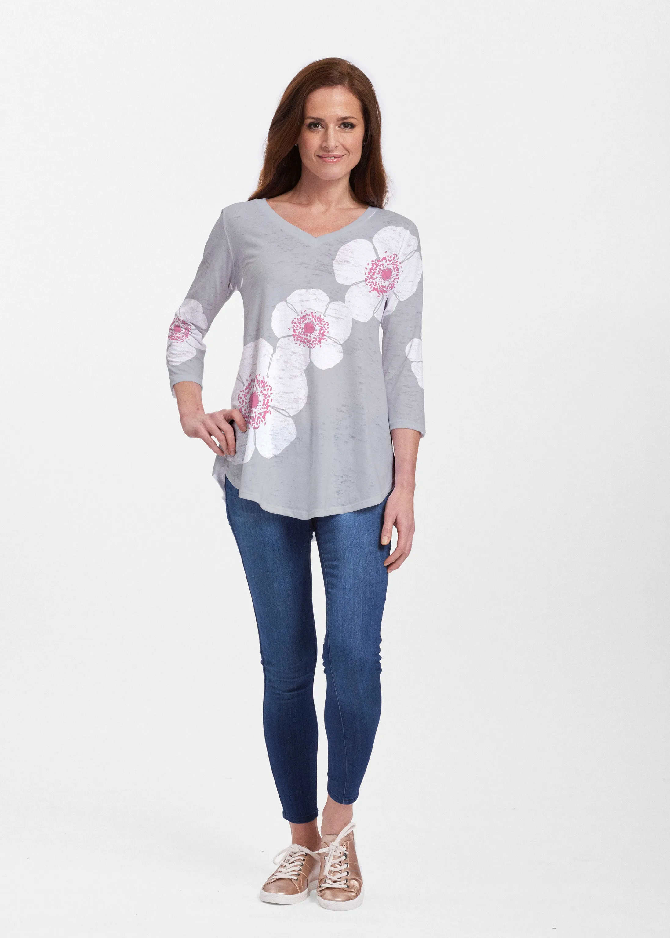 Poppy Grey (7016) ~ Signature V-neck Flowy Tunic