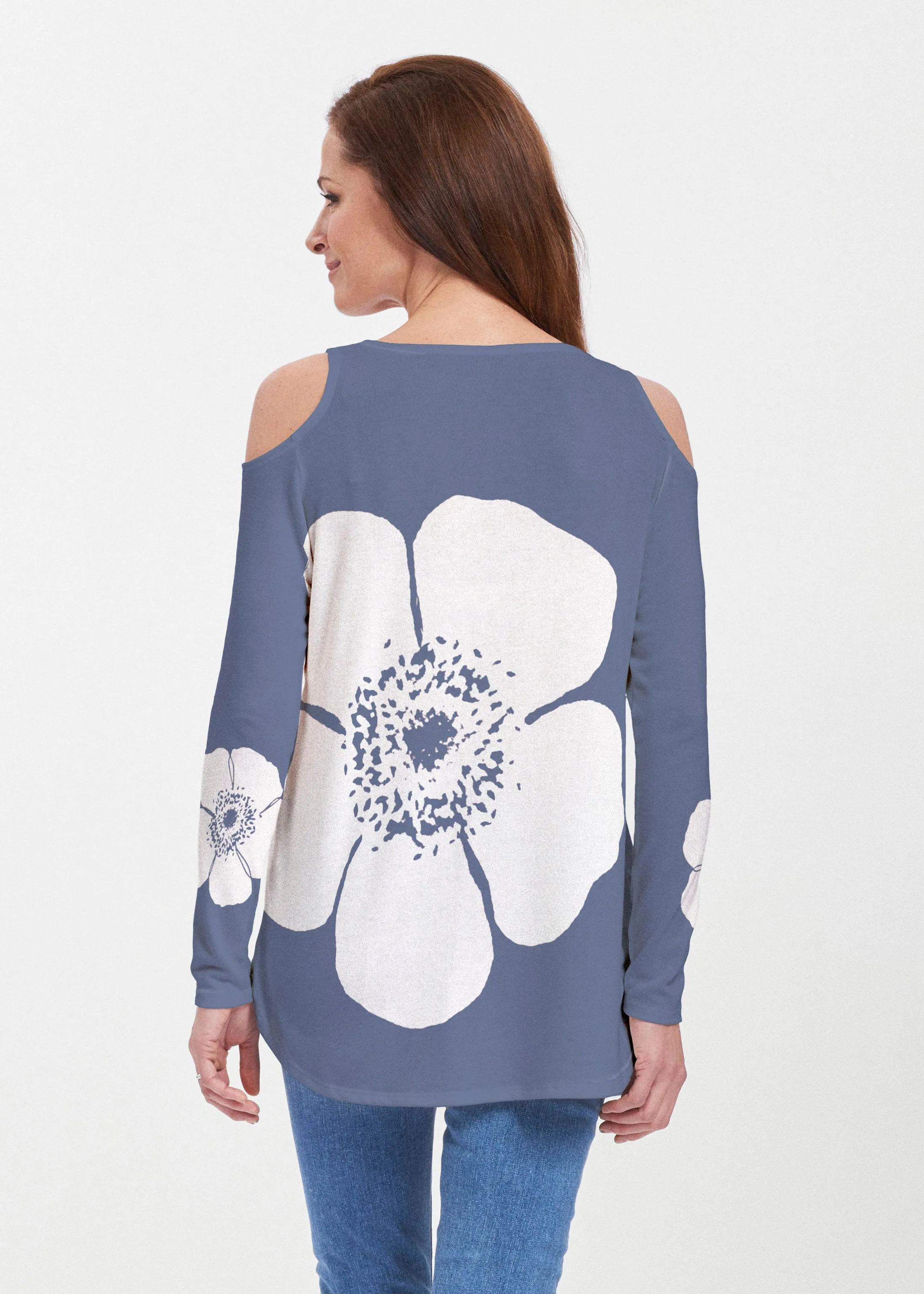 Poppy Navy (7013) ~ Butterknit Cold Shoulder Tunic
