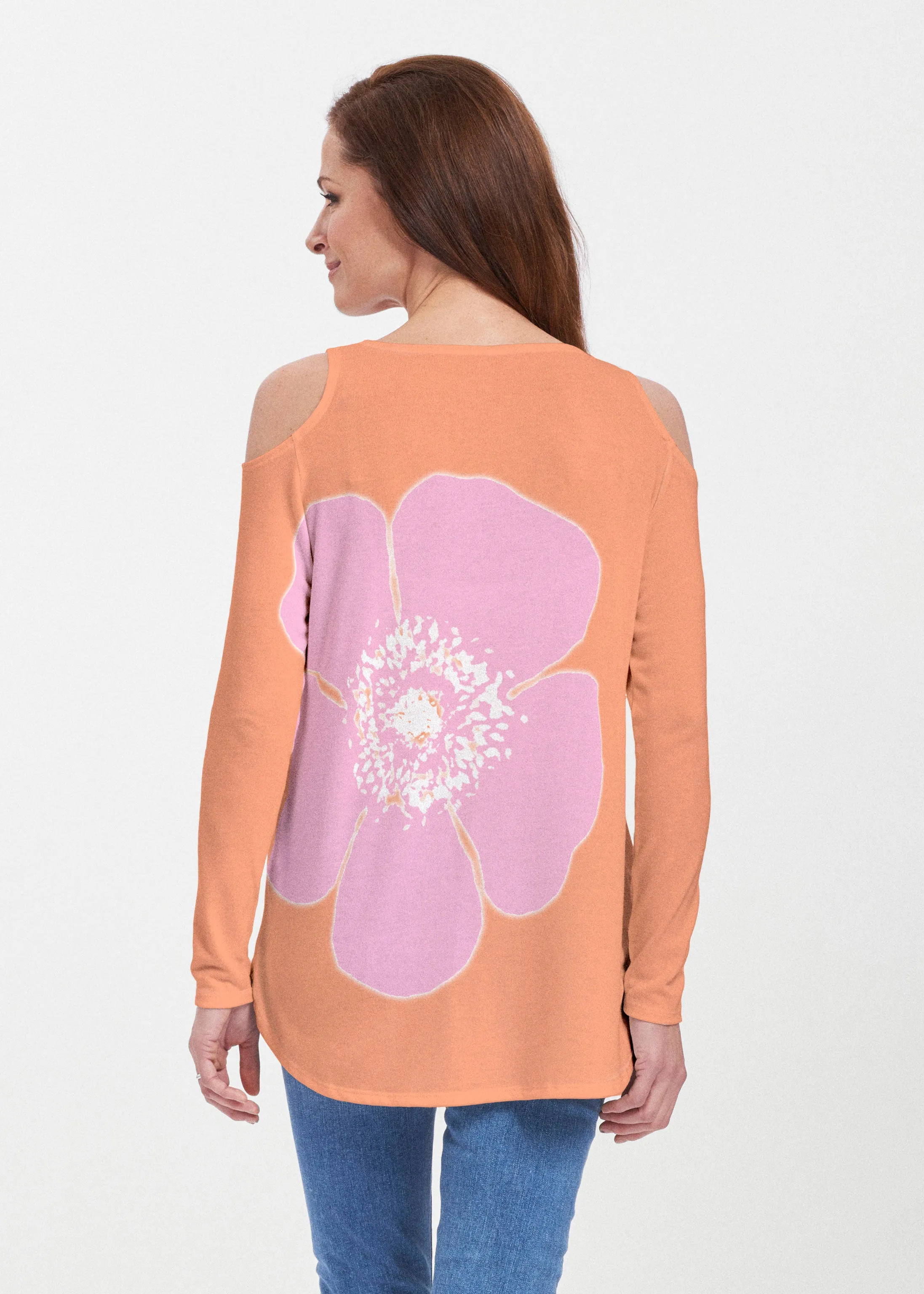 Poppy Orange-Pink (7108) ~ Butterknit Cold Shoulder Tunic