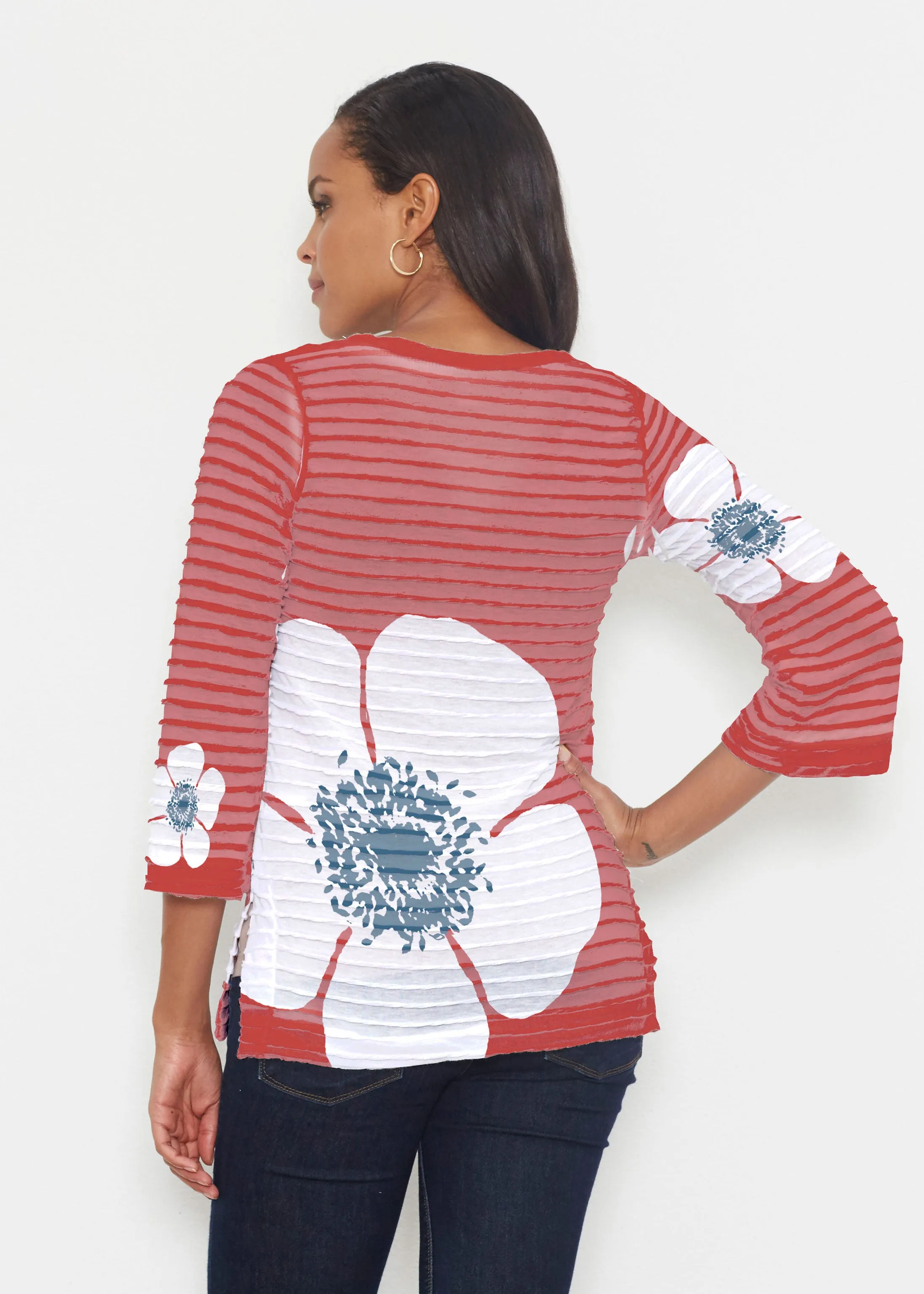 Poppy Red (7015) ~ Banded 3/4 Bell-Sleeve V-Neck Tunic
