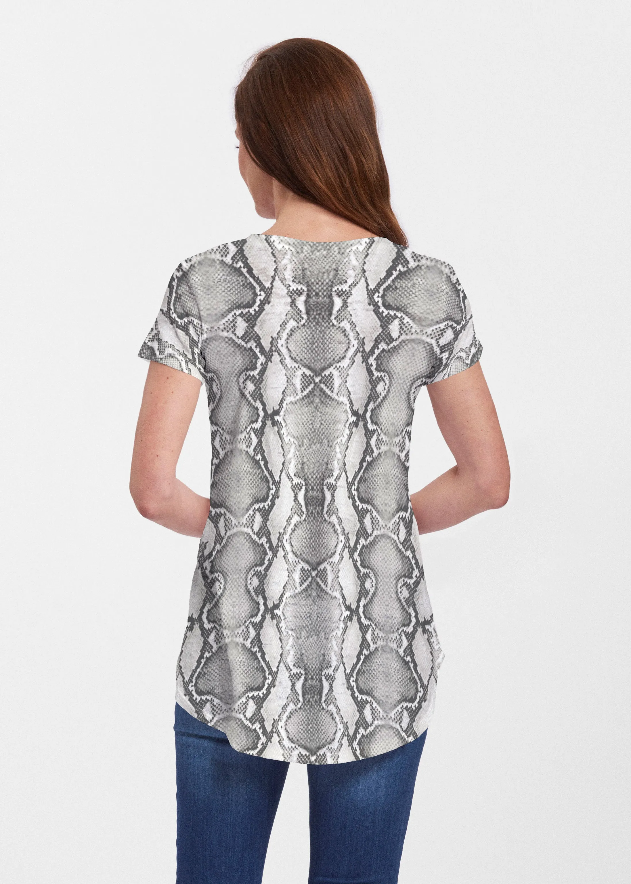 Python Silver (7272) ~ Signature Short Sleeve Scoop Neck Flowy Tunic