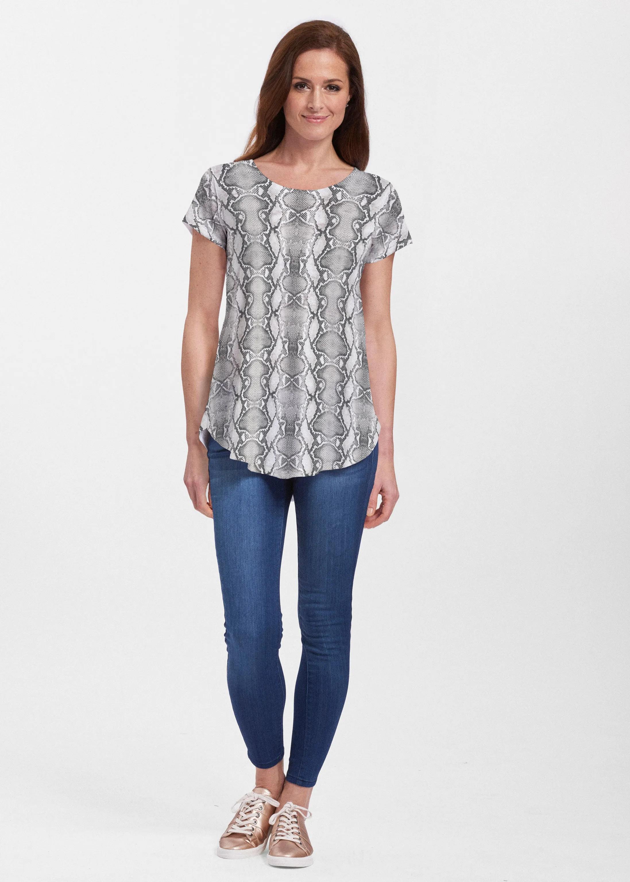 Python Silver (7272) ~ Signature Short Sleeve Scoop Neck Flowy Tunic