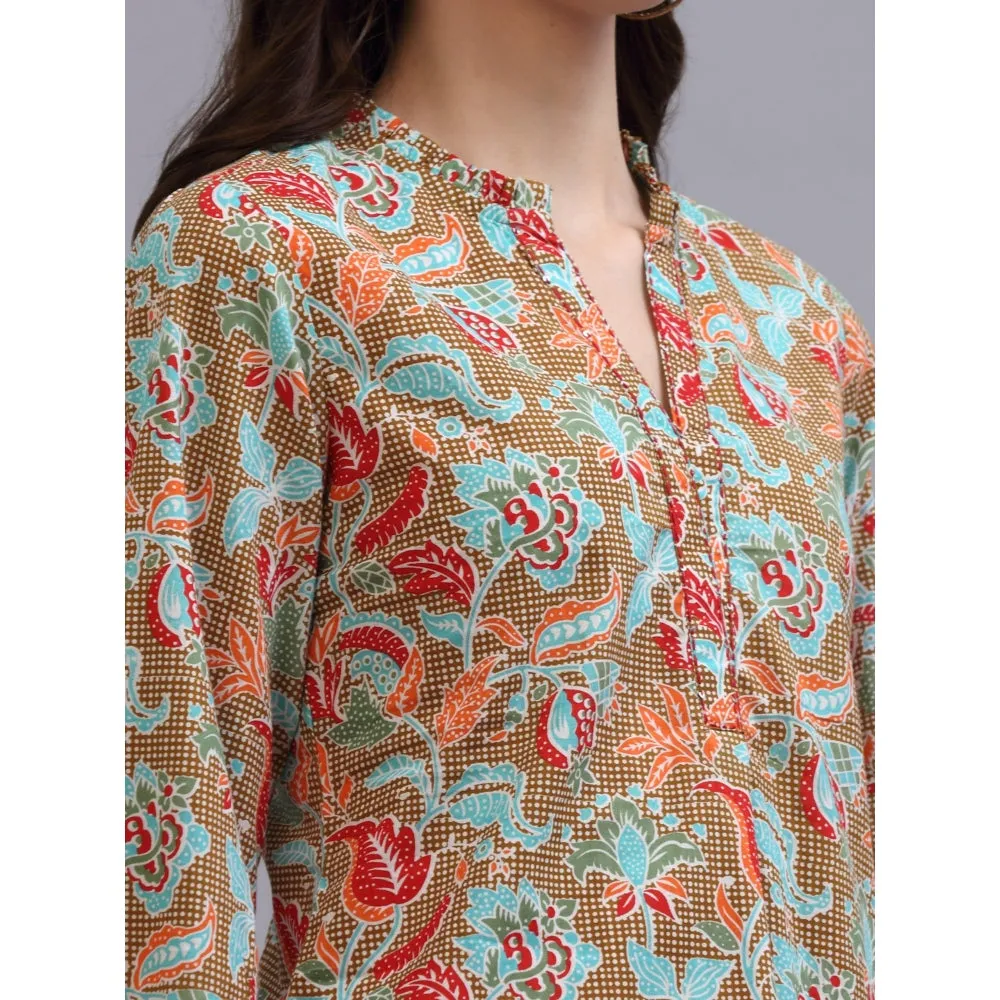 QOMN Multi-Color Floral Printed Top with Ruffles