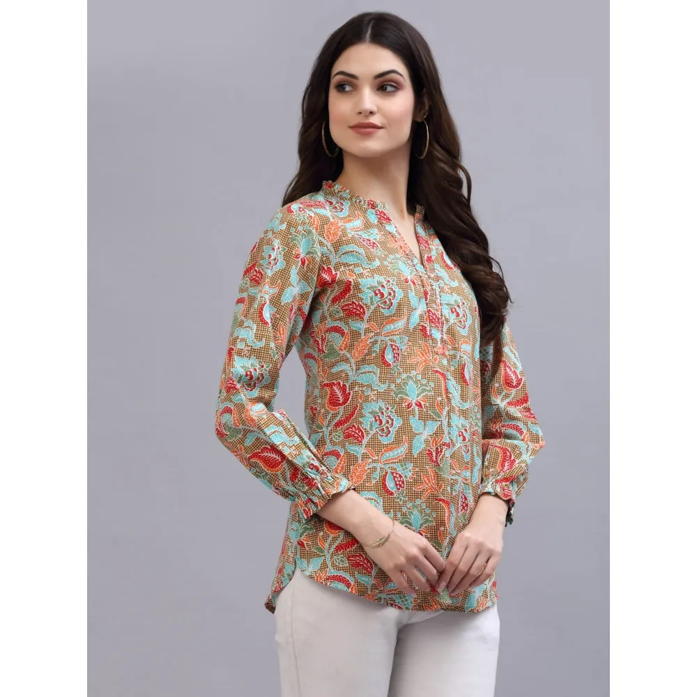QOMN Multi-Color Floral Printed Top with Ruffles