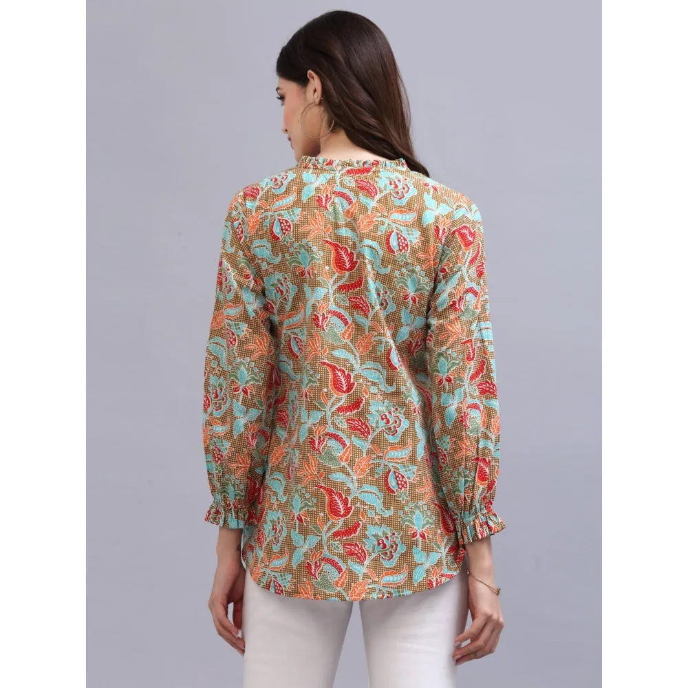 QOMN Multi-Color Floral Printed Top with Ruffles